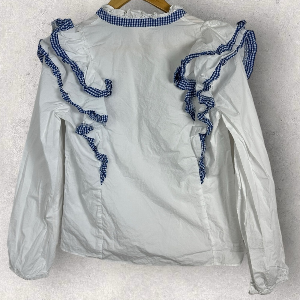 Tuckernuck Hyacinth House Blue Gingham Ruffle Holly Blouse Top Size XS White - Picture 6 of 14